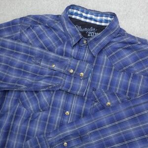 Wrangler 20X Pearl Snap Western Shirt Men's L‎ Blue Plaid Long Sleeve Workwear